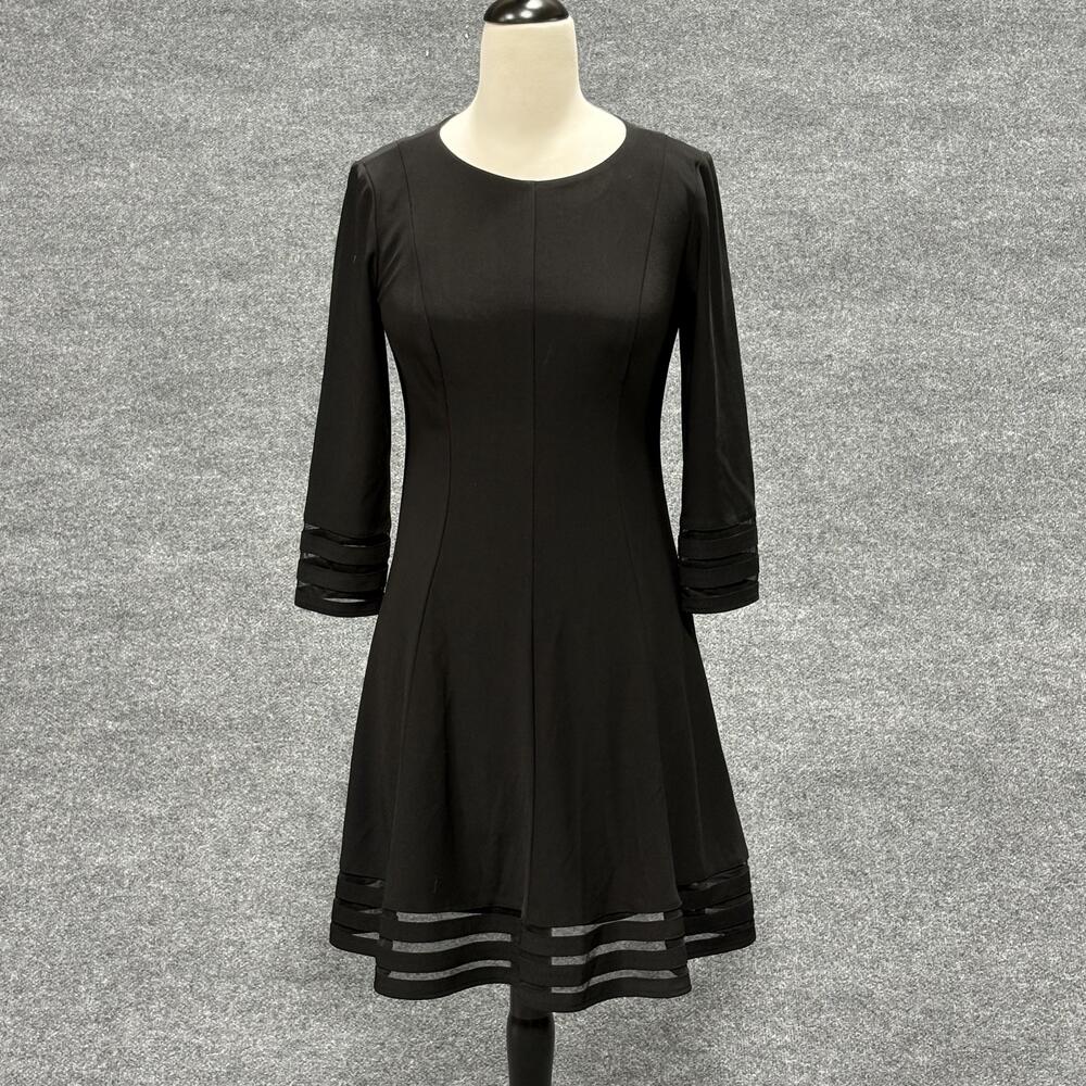 Jessica Howard Little Black Dress Womens 6 Petite Fit & Flare Mesh Trim LBD